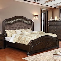 Traditional California King Bed with Tufted Upholstered Headboard