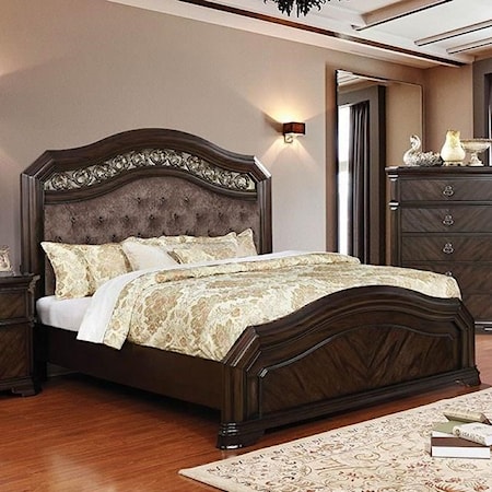 Traditional California King Bed with Tufted Upholstered Headboard
