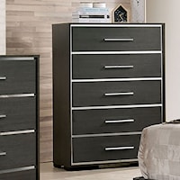 Contemporary Chest of 5 Drawers with Chrome Trim