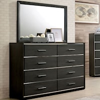 Contemporary 8-Drawer Dresser and Mirror Combination with Chrome Trim