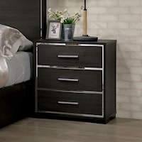 Contemporary 3-Drawer Nightstand with USB Port and Chrome Trim