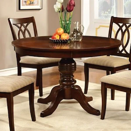 Transitional Round Dining Table with Turned Pedestal Base
