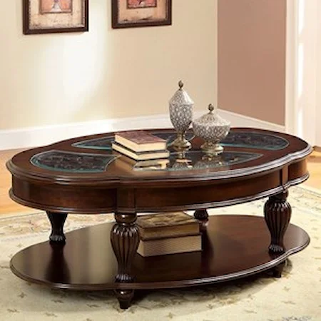 Traditional Coffee Table with Glass Insert Top