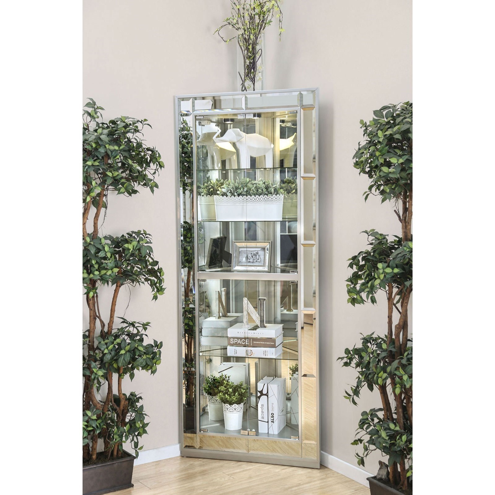 Silver corner sales curio cabinet