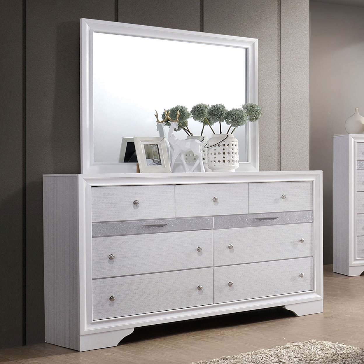 Furniture of America Chrissy Dresser and Mirror Set