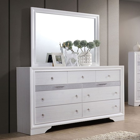 Contemporary 7-Drawer Dresser and Mirror Set with 2 Hidden Jewelry Trays