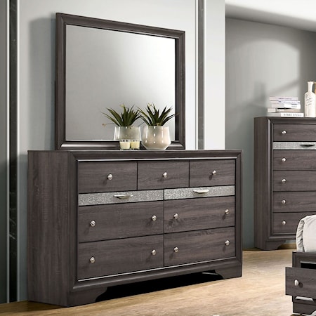 Contemporary 7-Drawer Dresser and Mirror Set with 2 Hidden Jewelry Trays