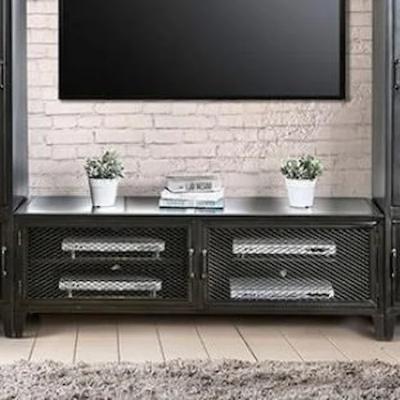 Industrial 60" TV Stand with Wire Mesh Doors