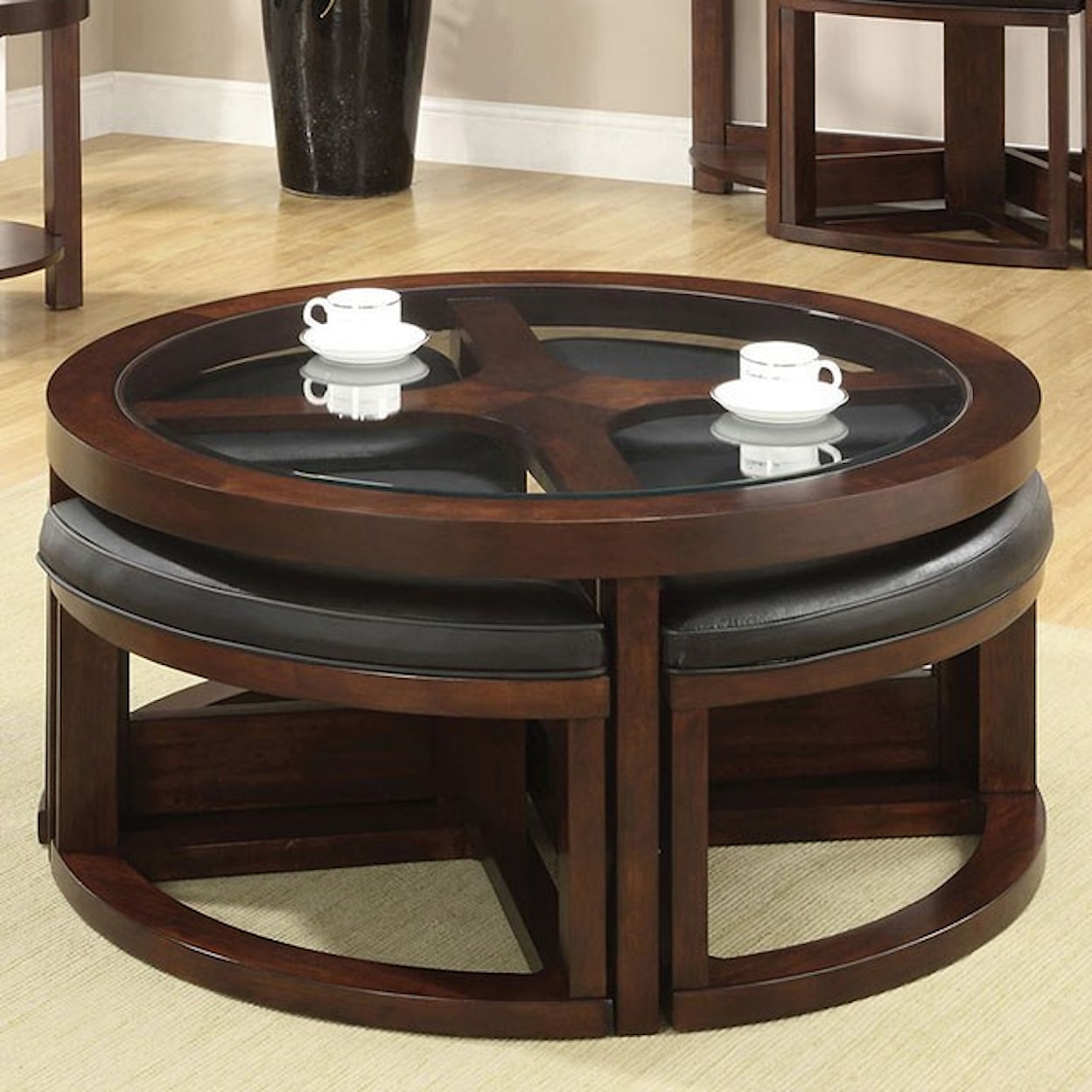 Furniture of America Crystal Cove II Cocktail Table with Ottomans