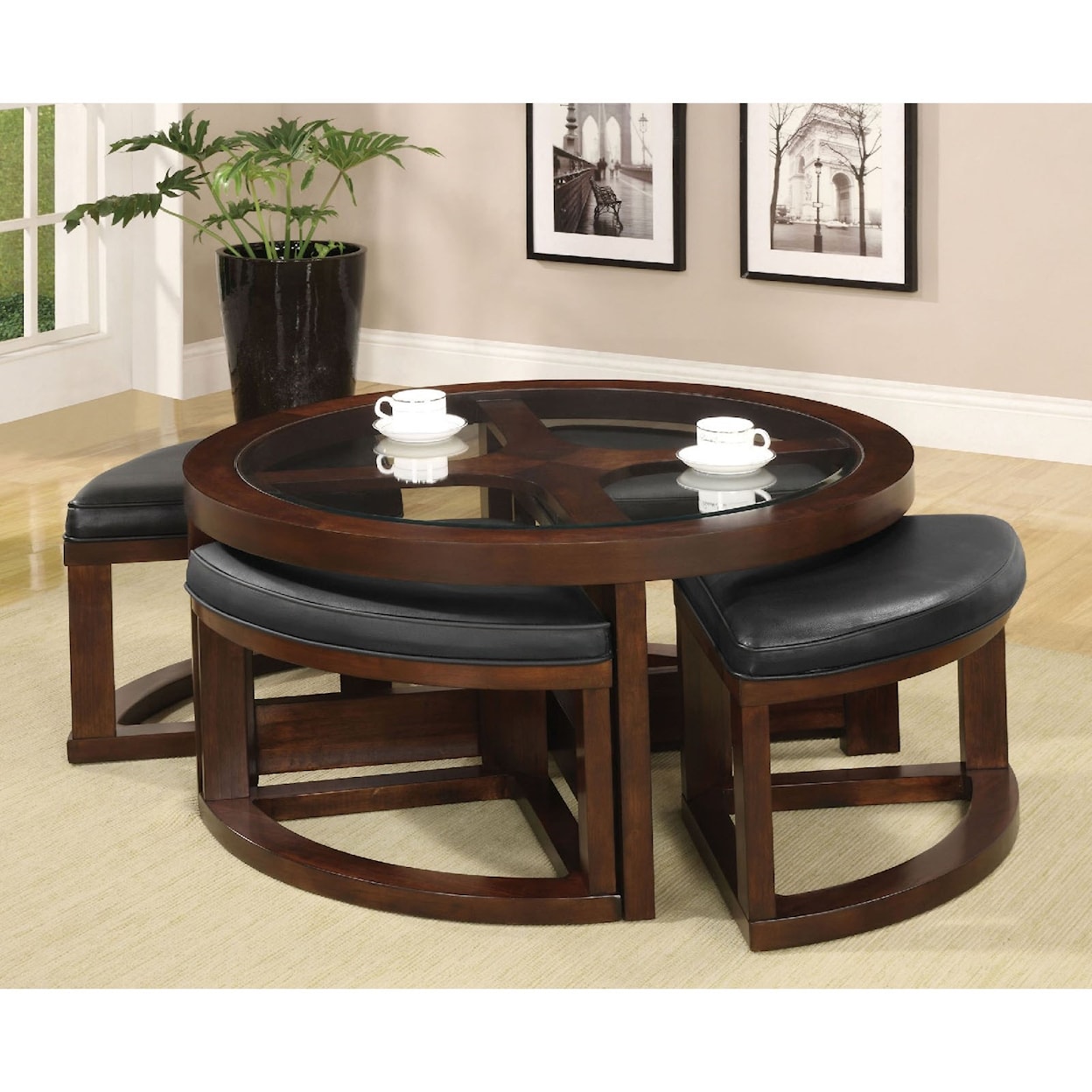 Furniture of America Crystal Cove II Cocktail Table with Ottomans
