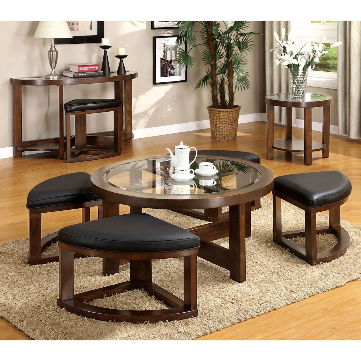 FUSA Crystal Cove II Cocktail Table with Ottomans