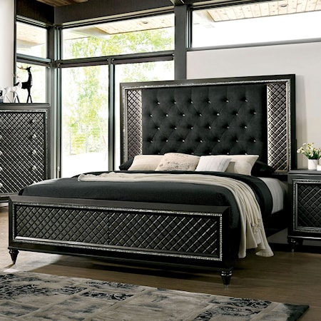 Contemporary California King Upholstered Bed with LED Light Trim Headboard
