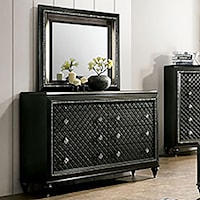 Contemporary 6-Drawer Dresser and Mirror Combination with Felt-Lined Top Drawers and Pullout Jewelry Trays