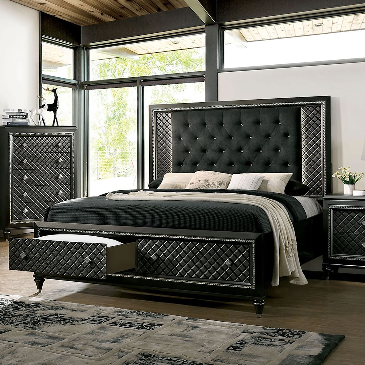 Furniture of America - FOA Demetria Cal King Upholstered Storage Bed