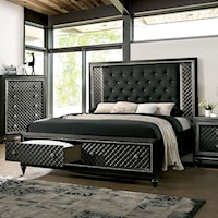 Contemporary California King Upholstered Storage Bed with LED Light Trim Headboard