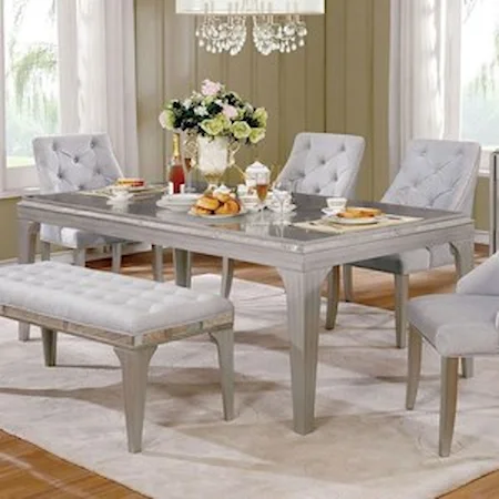 Glam Silver Dining Table with Antique Mirror Trim