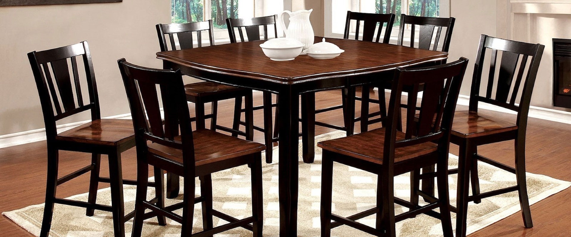Transitional 9 Pc Counter Height Dining Set