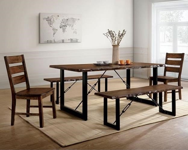 Dulce CM3604+SC2PK+2xBN Industrial Table and Chair Set with 2 Benches