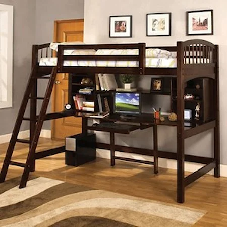 Twin Youth Loft Bed with Desk and Bookshelves