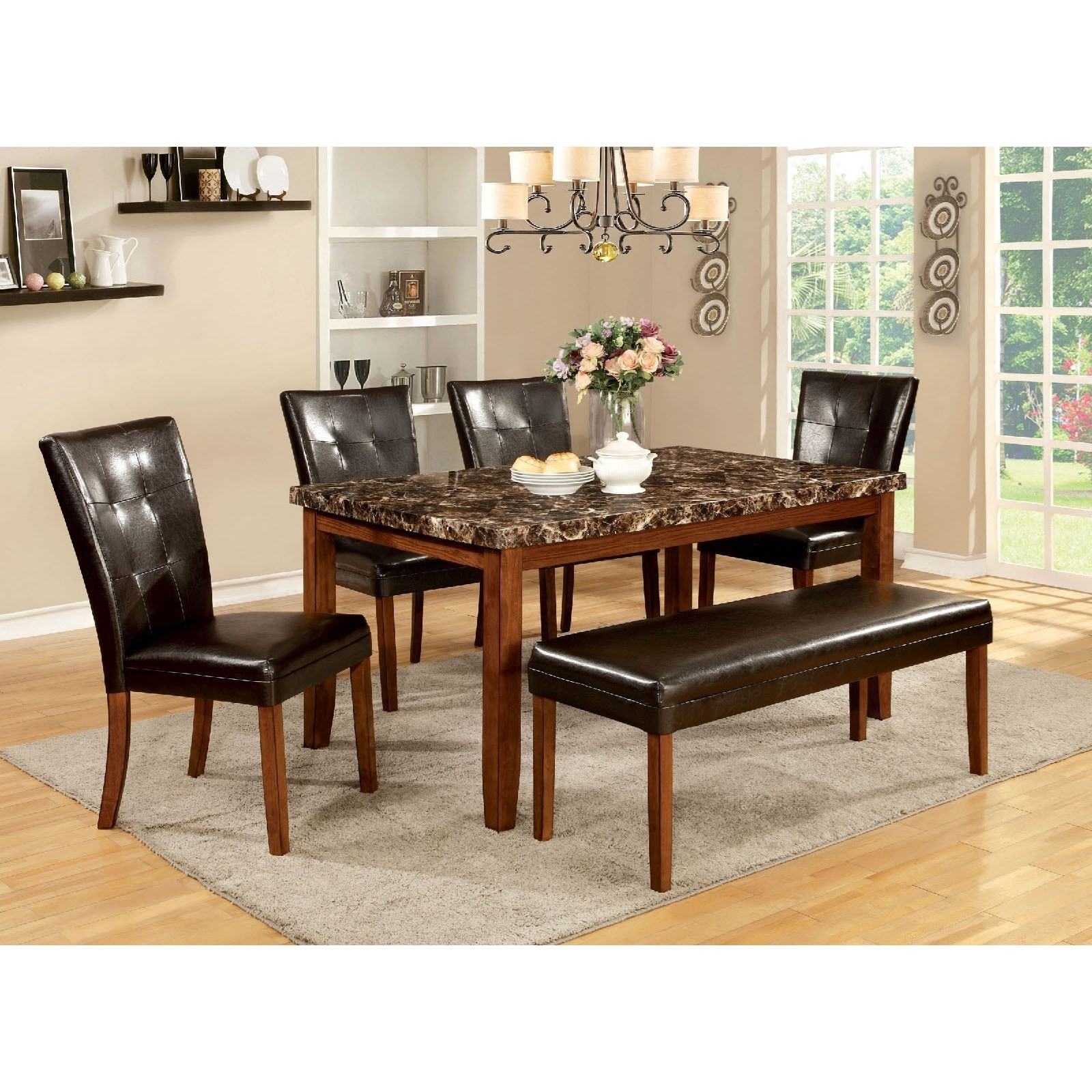 Furniture of America Elmore CM3328T7PC Transitional Table and Chair