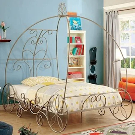 Twin Size Princess Carriage Metal Canopy Bed