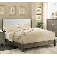 California King Upholstered Platform Bed with Wood Footboard