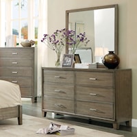 Contemporary Six Drawer Dresser and Mirror Set