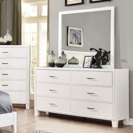 Contemporary Six Drawer Dresser and Mirror Set