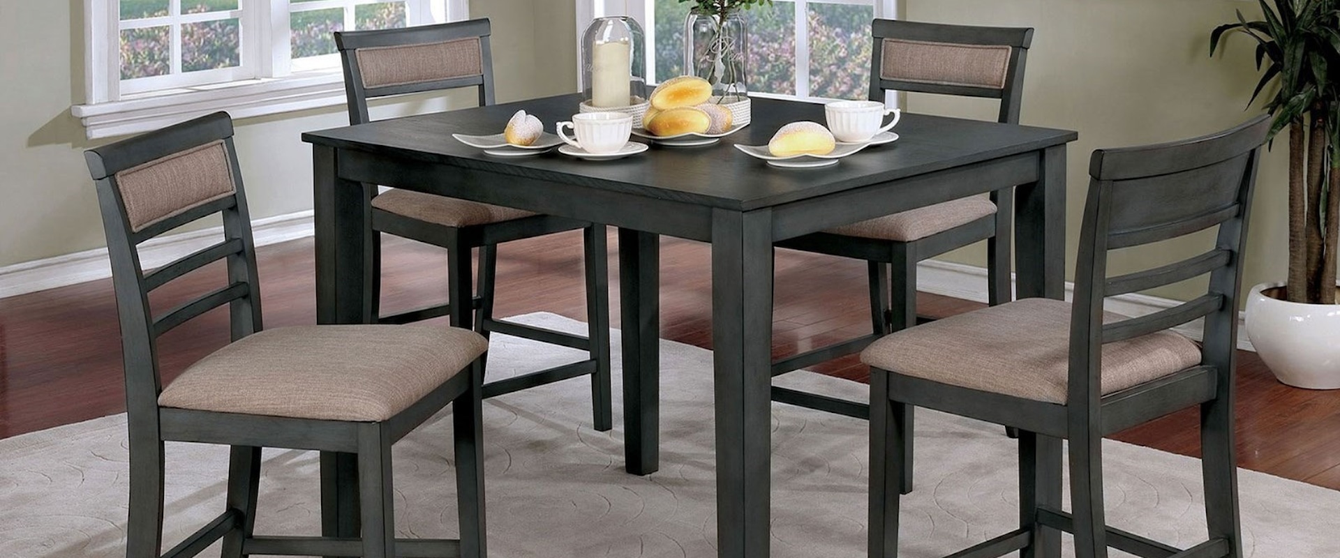 Contemporary Counter Height 5 Piece Table and Chair Set