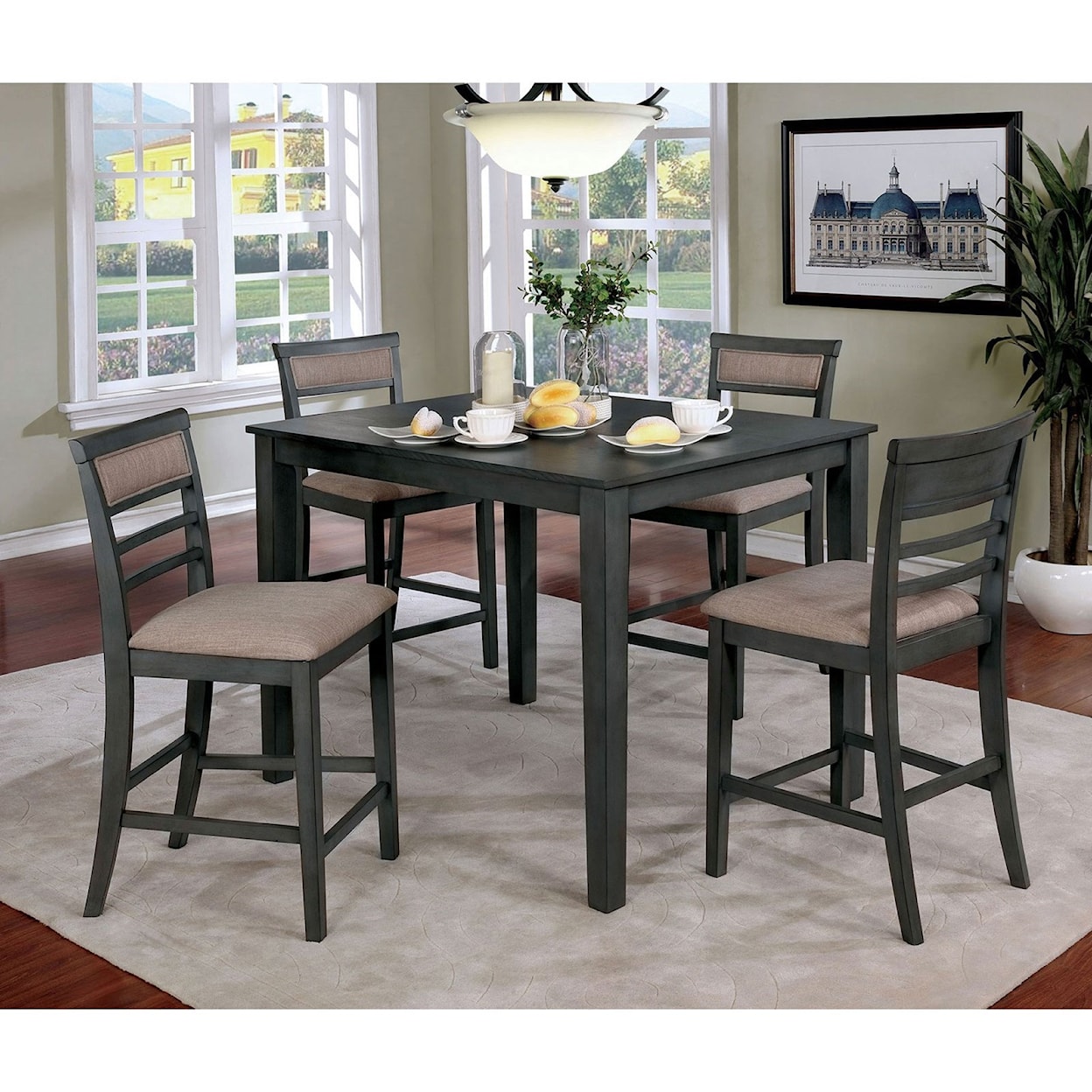 FUSA Fafnir 5 Piece Counter Height Table and Stool Set