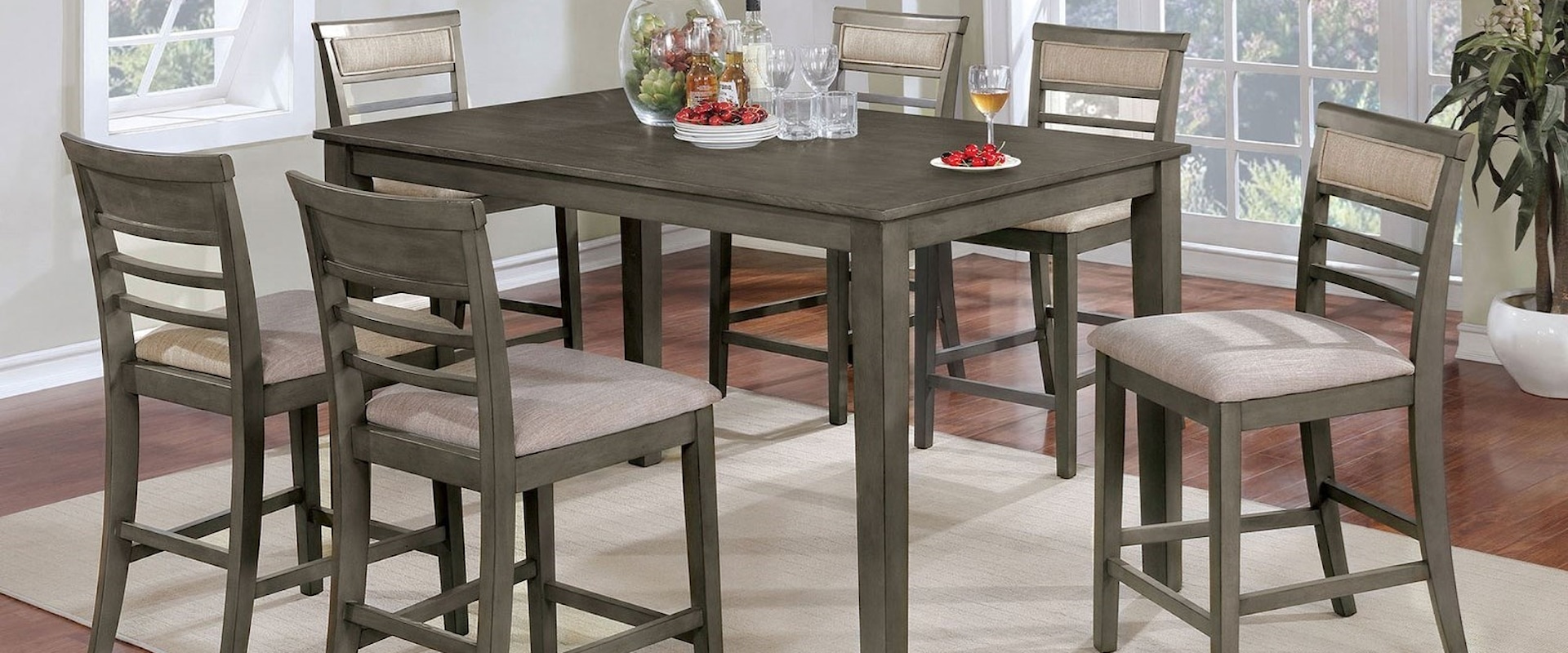 Contemporary Counter Height 7 Piece Table and Chair Set