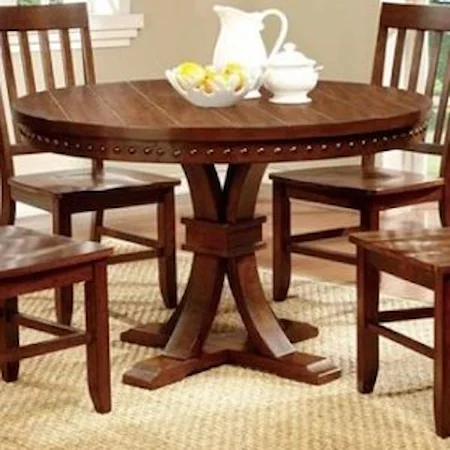 Transitional Round Pedestal Dining Table with Nailhead Trim