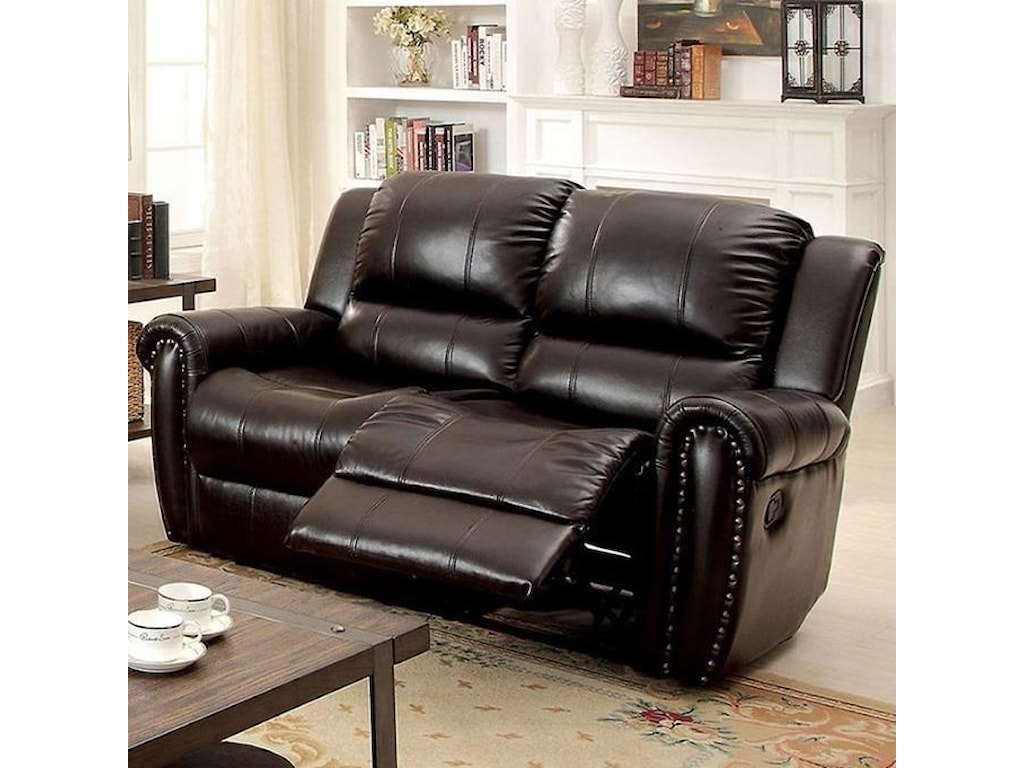 hanover faux-leather double-reclining sofa