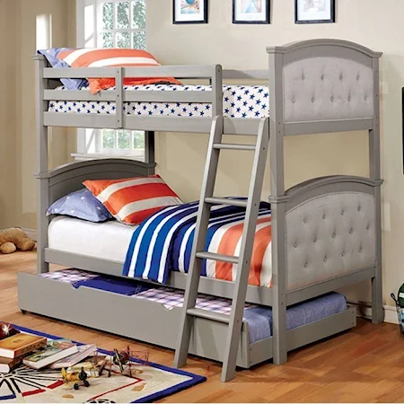 Button Tufted Twin over Twin Bunk Bed with Trundle