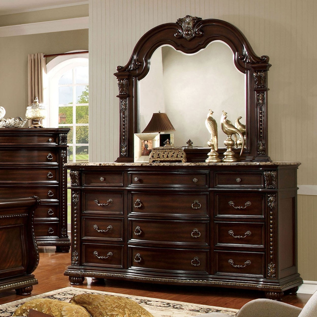 Furniture of America Fromberg Dresser and Mirror Set