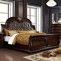 Traditional King Sleigh Bed with Upholstered Headboard