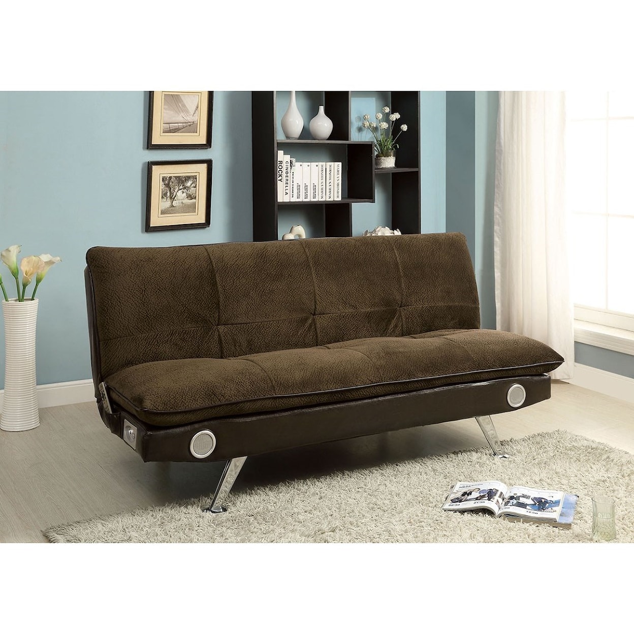 Furniture of America Gallagher Futon Sofa with Bluetooth Speaker