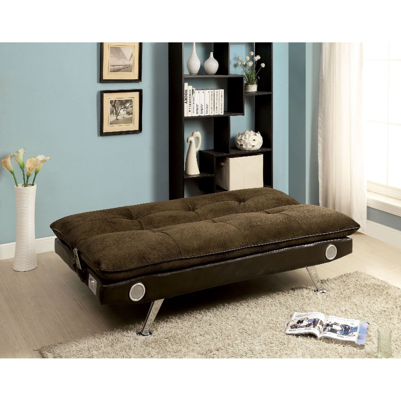 Furniture of America Gallagher CM2675BR Futon Sofa with Bluetooth