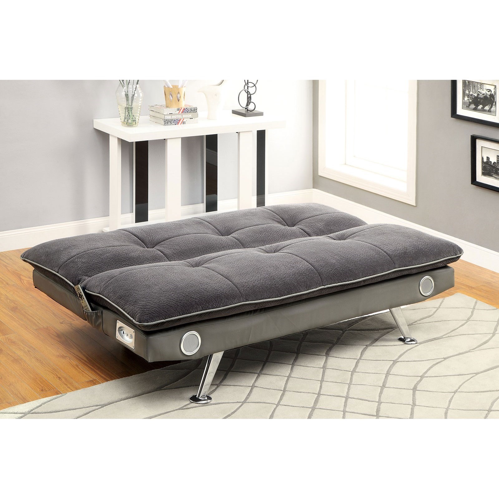 Futon with shop speakers