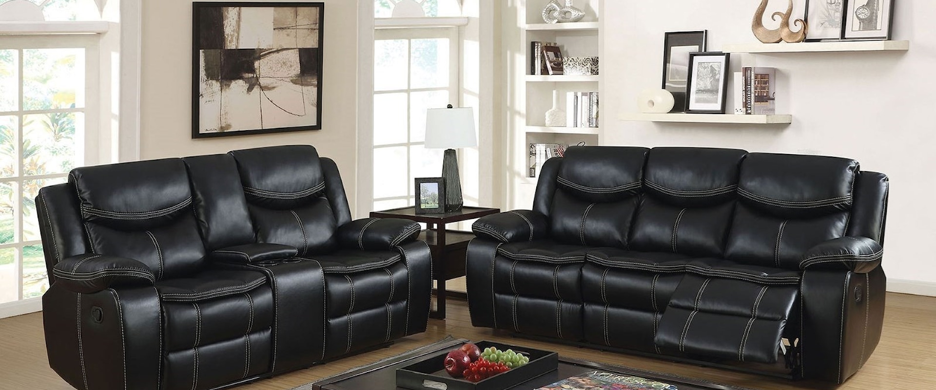 Reclining Sofa and Loveseat with Cupholder Storage Console