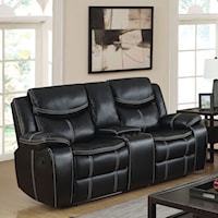 Casual Faux Leather Reclining Loveseat with Cupholder Storage Console