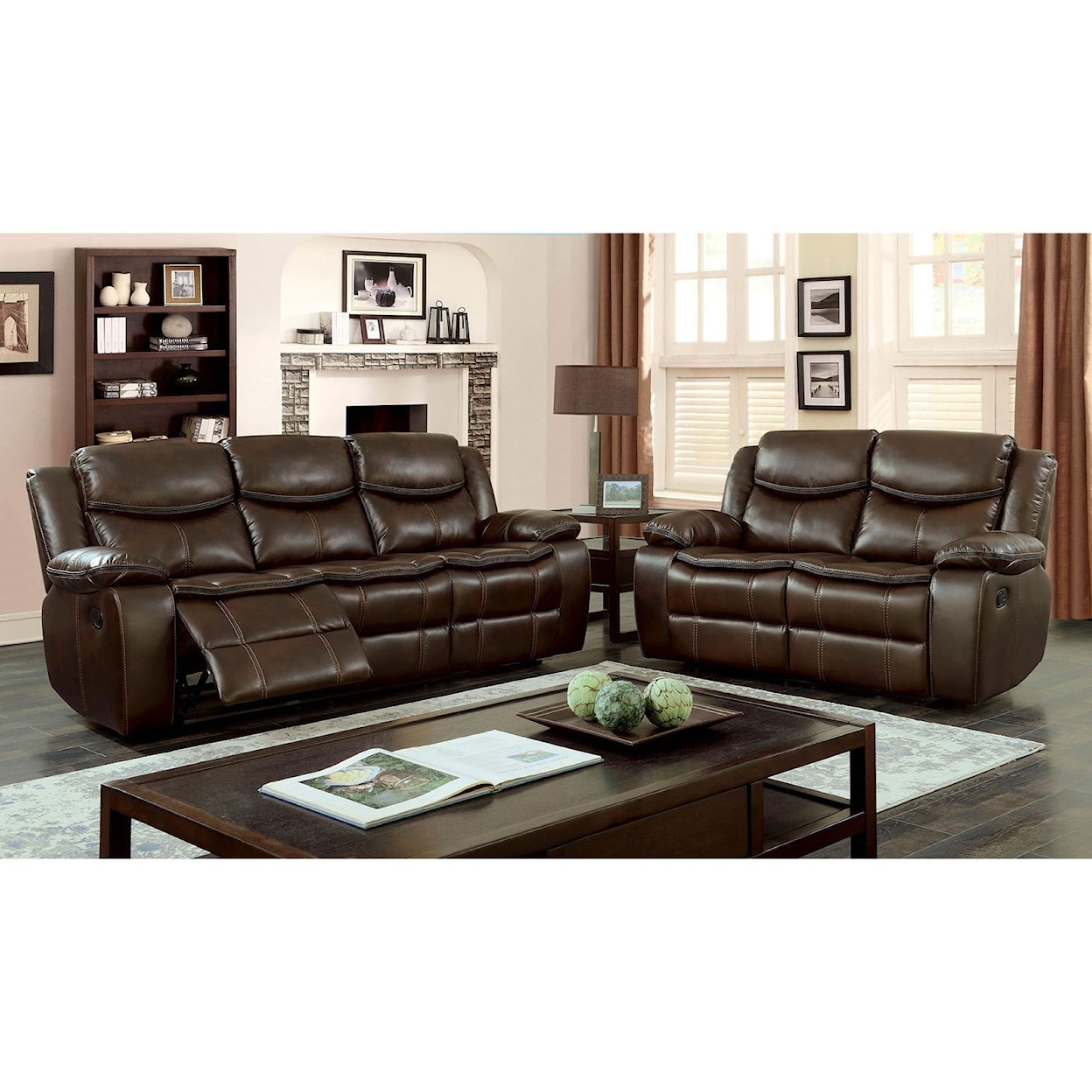 Furniture of America Pollux Reclining Sofa and Loveseat