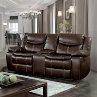 Casual Faux Leather Reclining Loveseat with Cupholder Storage Console