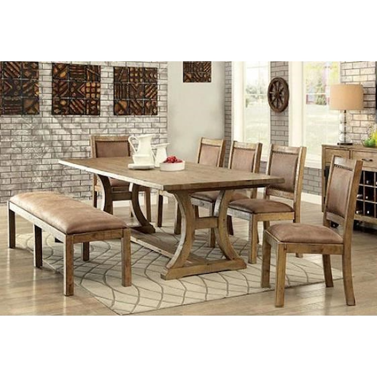Furniture of America - FOA Gianna Table, 4 Chairs, and Upholstered Bench