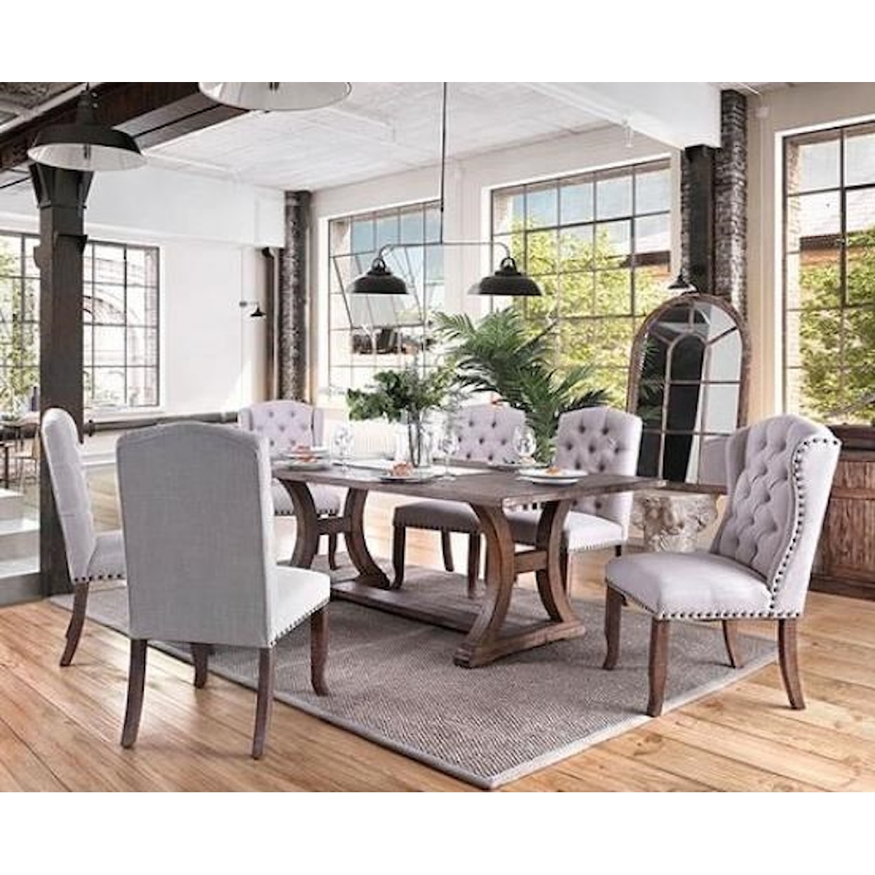 Furniture of America - FOA Gianna Table, 4 Side Chairs, and 2 Wingback Chairs
