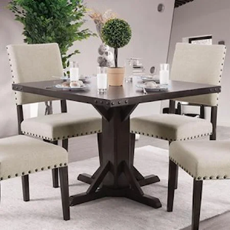 Industrial Square Dining Table with Nailhead Detail