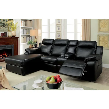 Transitional Sectional Reclining Sofa with Storage Console and Chaise