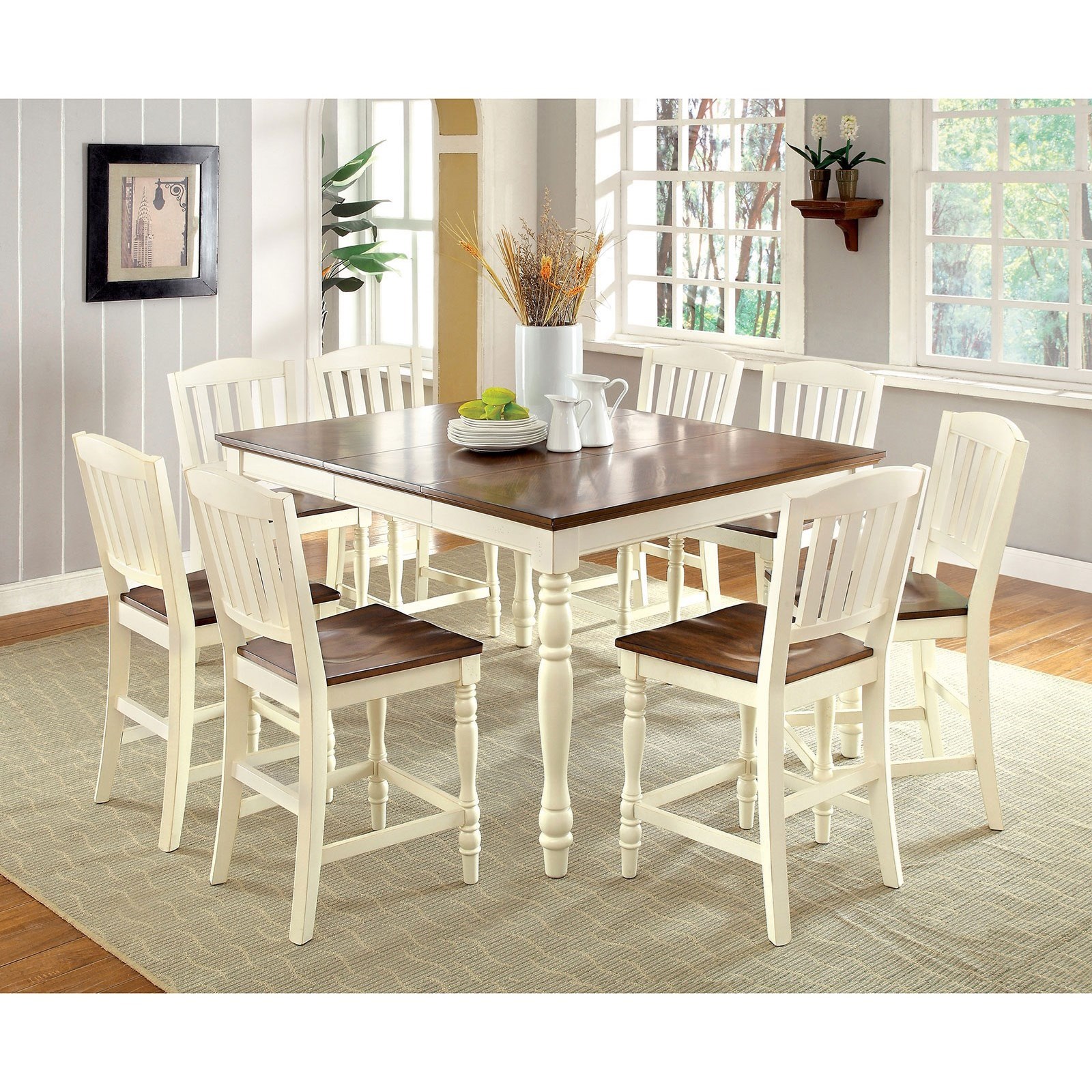Square counter height table with outlet leaf