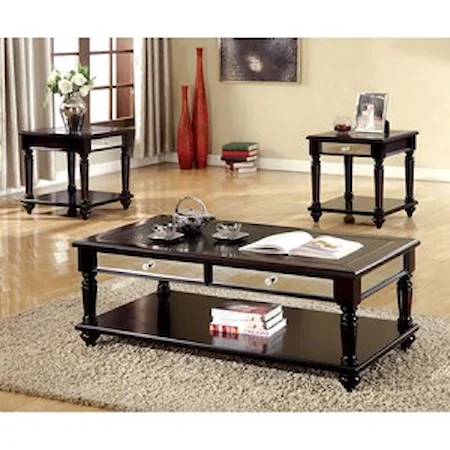 3 Pc. Table Set with Faux Crocodile Tops and Mirror Drawer Fronts