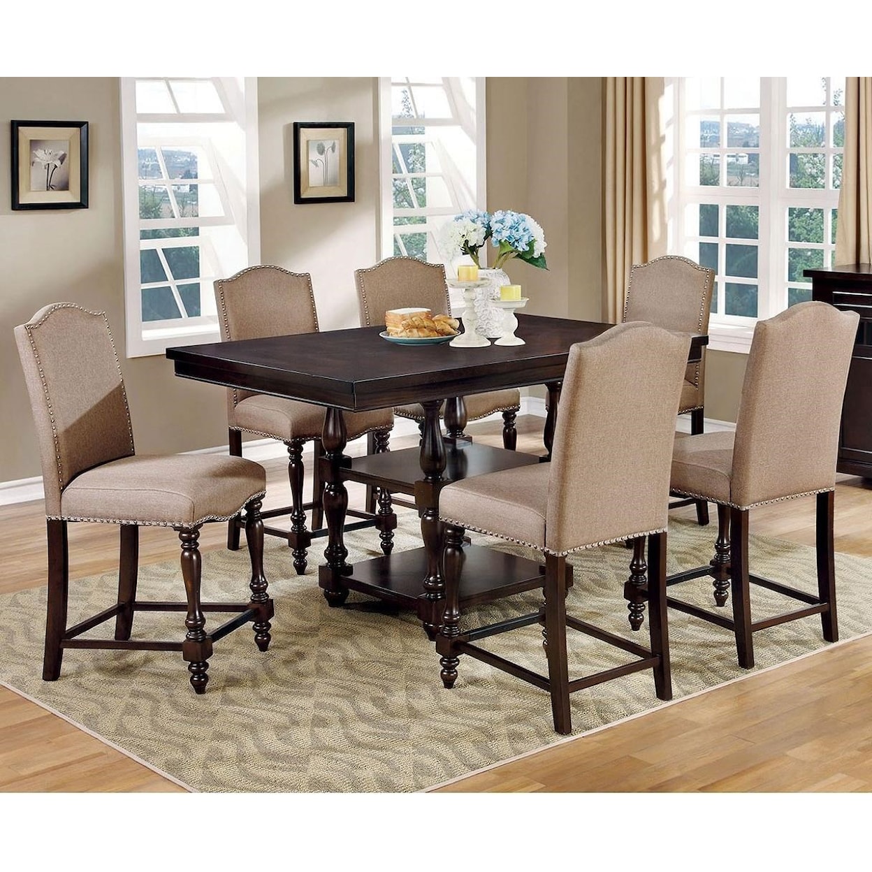 Furniture of America Hurdsfield Table and 6 Chairs